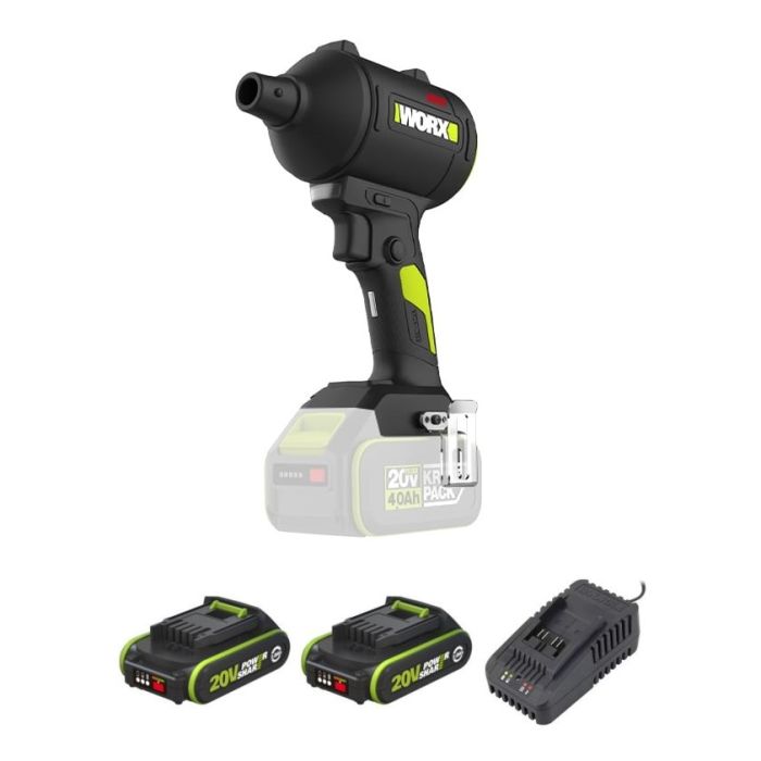 【連四個槍咀+HEPA塵網】WORX 威克士 20V 無刷手提暴風槍 WU093.1 (2.0Ah電 x 2 + 2A充電器 套裝)