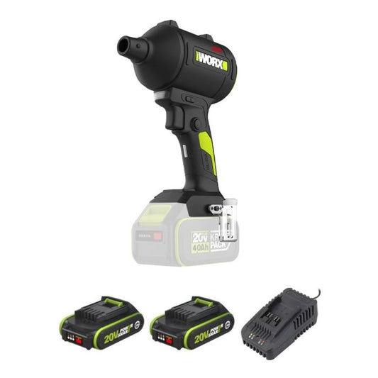 【連四個槍咀+HEPA塵網】WORX 威克士 20V 無刷手提暴風槍 WU093.1 (2.0Ah電 x 2 + 2A充電器 套裝)