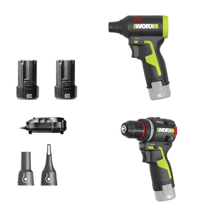 【獨家孖裝】WORX 威克 12V 2V 無刷手提暴風槍 WU094 + 迷你智能電鑽 WU135 (2.0Ah雙電套裝）