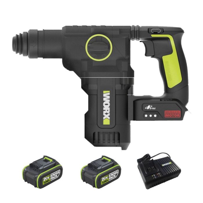 WORX 威克士 WU385.3 20V 無刷鋰電集塵油壓鑽 (5.0Ah電池 x 2 + 充電器) (可優惠加配集塵器)